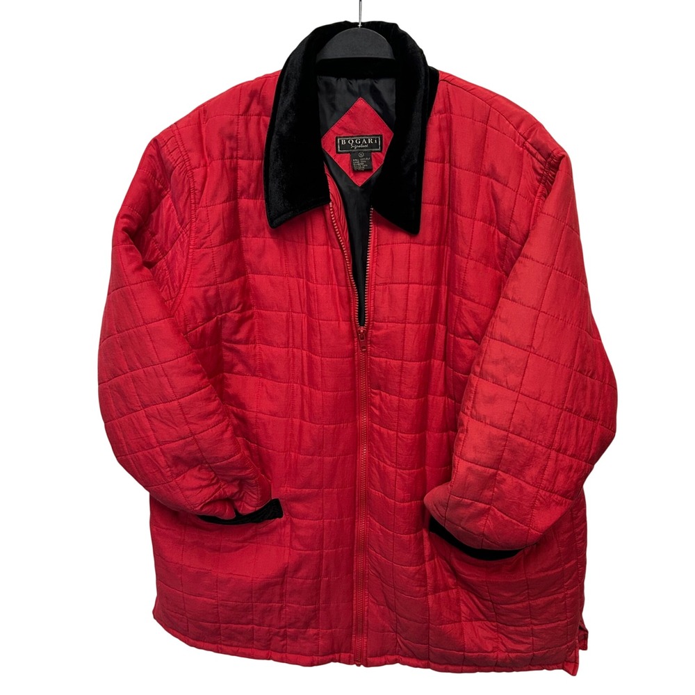 Bogari Signature Red Quilted Silk Jacket Velvet Collar XL